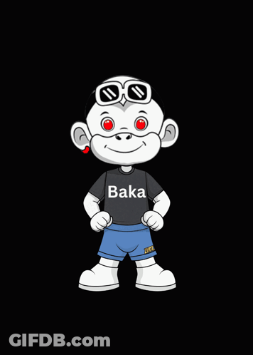 Cartoon Character With Baka Shirt And Sunglasses GIF