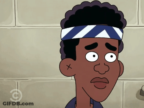 Cartoon Character With Bandana And Cross Tattoo On Ear GIF