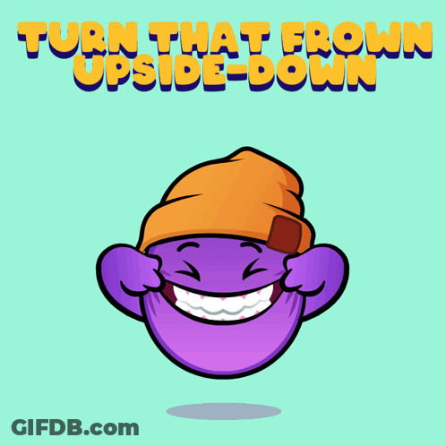 Cartoon Character With Beanie Saying Turn That Frown Upside-Down GIF