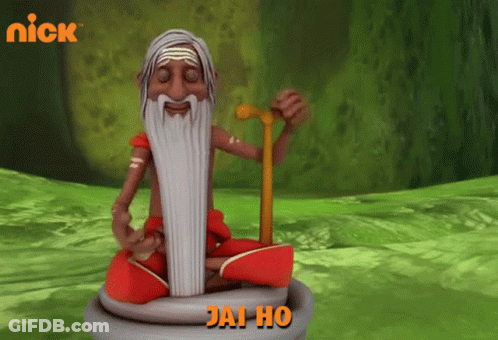 Cartoon Character With Beard And Cane Says Jai Ho GIF
