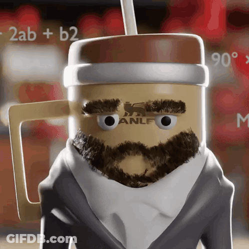 Cartoon Character With Beard And Cup Saying Anlf GIF