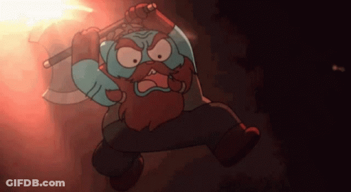 Cartoon Character With Beard Holding Axe GIF