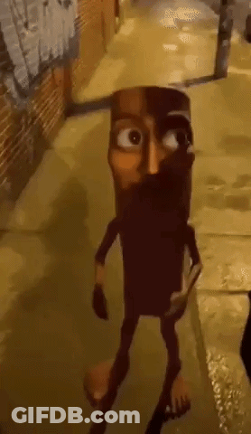 Cartoon Character With Beard Walking Down Sidewalk GIF
