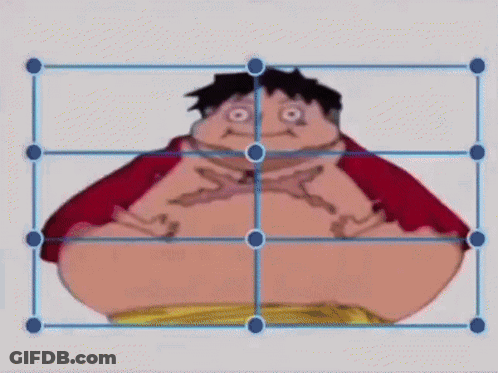 Cartoon Character With Big Belly Surrounded By Blue Squares GIF
