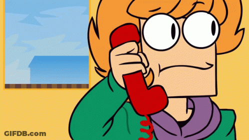Cartoon Character With Big Eyes Talking On Red Phone GIF