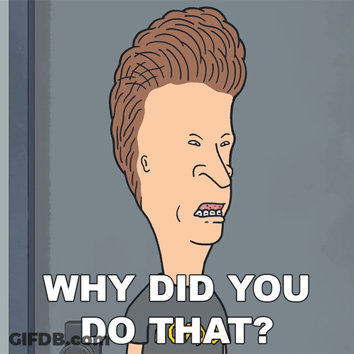 Cartoon Character With Big Head Saying Why Did You Do That GIF