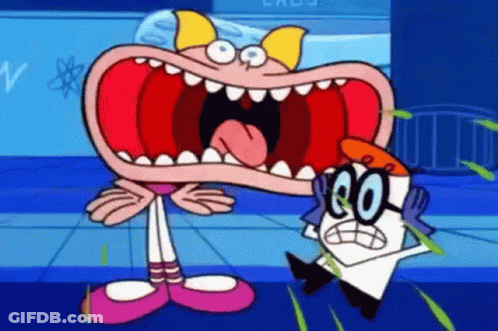 Cartoon Character With Big Mouth Next To Dexter GIF