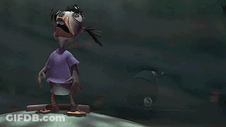 Cartoon Character With Big Nose In Blue Shirt Standing In Dark GIF