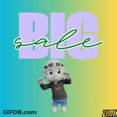 Cartoon Character With Big Sale Sign GIF