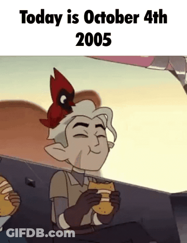 Cartoon Character With Bird On Head Eating Sandwich October 4 2005 GIF