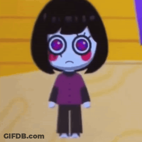 Cartoon Character With Black Hair And Red Eyes GIF