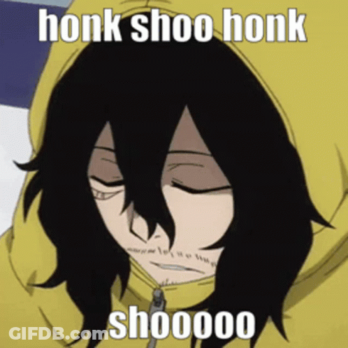 Cartoon Character With Black Hair Saying Honk Shoo GIF