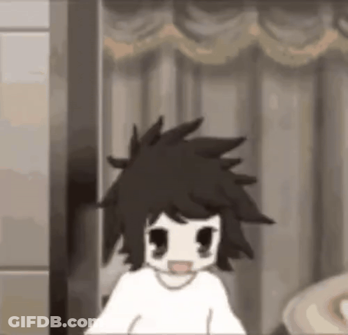 Cartoon Character With Black Hair Standing By Window GIF