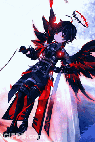 Cartoon Character With Black Wings And Red Halo GIF