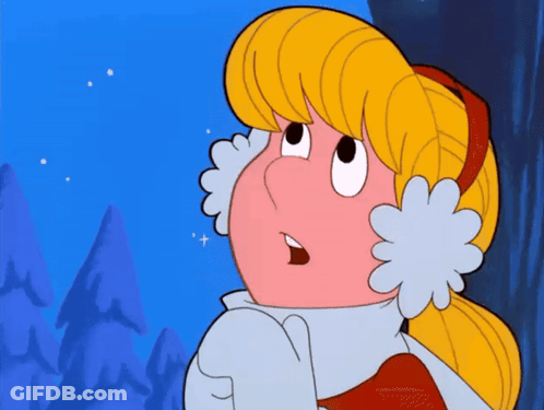 Cartoon Character With Blonde Hair And White Ear Flaps GIF