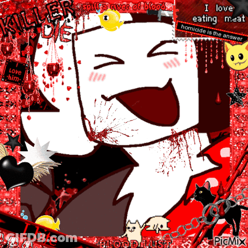 Cartoon Character With Blood And I Love Eating Meat GIF