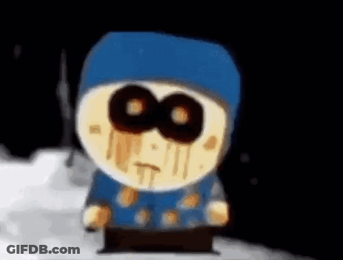 Cartoon Character With Blood Dripping From Eyes And Blue Hat GIF