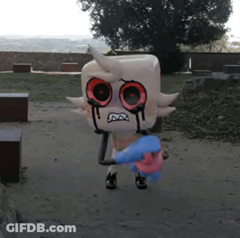 Cartoon Character With Blood Out Of Eyes Holding Stuffed Animal GIF