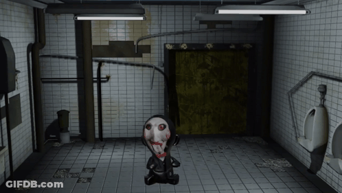 Cartoon Character With Bloody Face In Bathroom GIF
