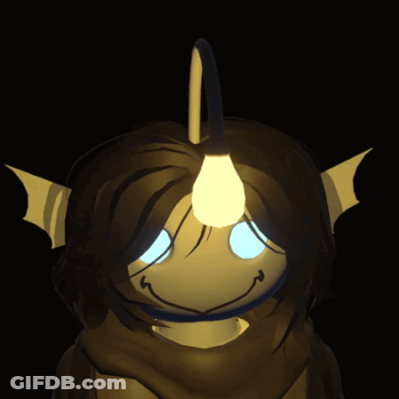 Cartoon Character With Blue Eyes And Light On Head GIF