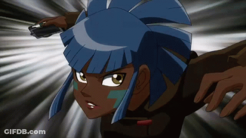 Cartoon Character With Blue Hair And Brown Skin GIF