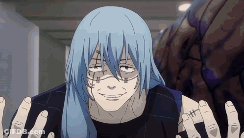 Cartoon Character With Blue Hair And Face Tattoo GIF