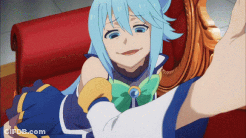 Cartoon Character With Blue Hair And Green Bow GIF