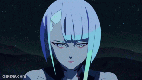 Cartoon Character With Blue Hair And Green Eyes GIF