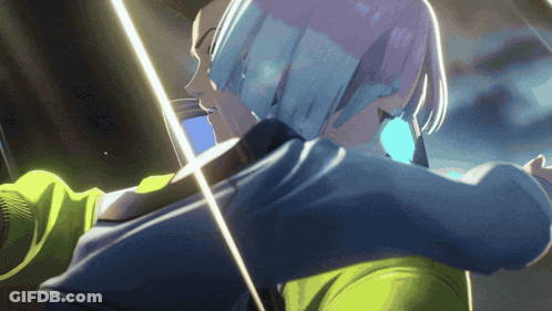 Cartoon Character With Blue Hair And Green Jacket GIF