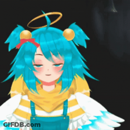 Cartoon Character With Blue Hair And Halo GIF