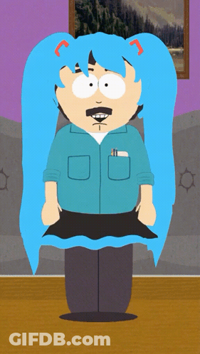 Cartoon Character With Blue Hair And Mustache GIF