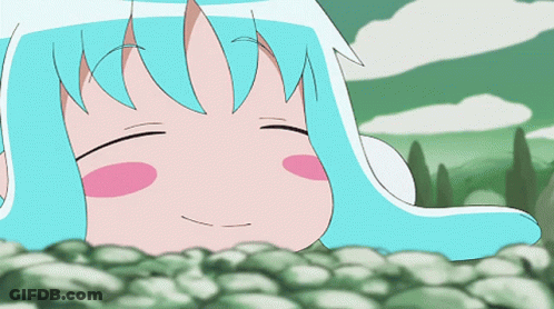 Cartoon Character With Blue Hair And Pink Cheeks GIF