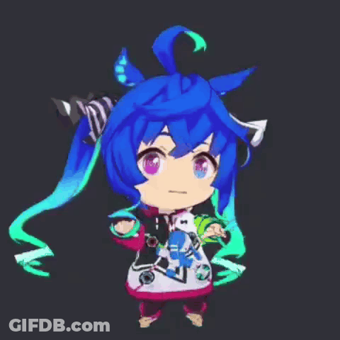 Cartoon Character With Blue Hair And Purple Eyes GIF