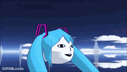 Cartoon Character With Blue Hair And White Face Smiling GIF