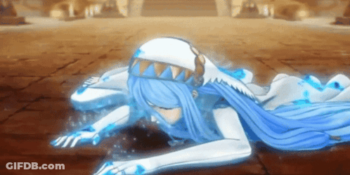 Cartoon Character With Blue Hair And White Gloves Laying Down GIF