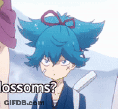 Cartoon Character With Blue Hair Blossoms GIF