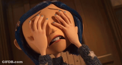 Cartoon Character With Blue Hair Covering Face GIF