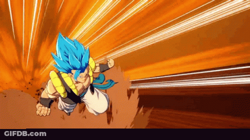 Cartoon Character With Blue Hair Flying Holding Sword GIF