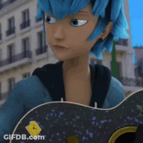 Cartoon Character With Blue Hair Holding Guitar GIF