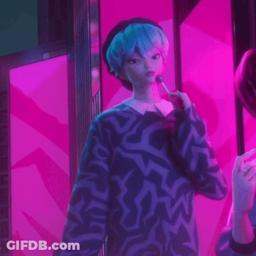 Cartoon Character With Blue Hair Holding Lollipop GIF