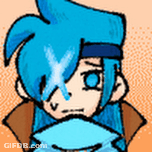 Cartoon Character With Blue Hair Holding Paper GIF