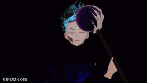 Cartoon Character With Blue Hair Holding Purple Ball GIF