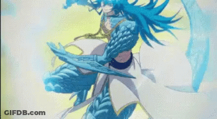 Cartoon Character With Blue Hair Holding Sword GIF