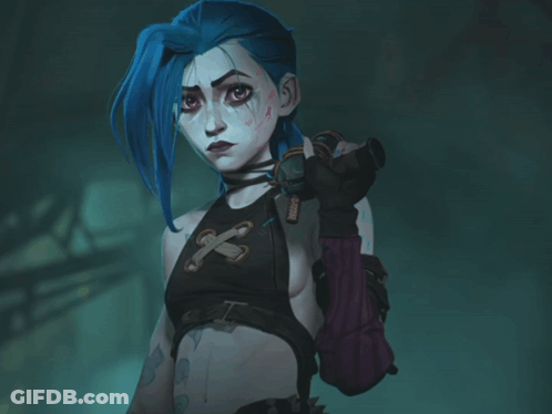 Cartoon Character With Blue Hair Holding Sword GIF