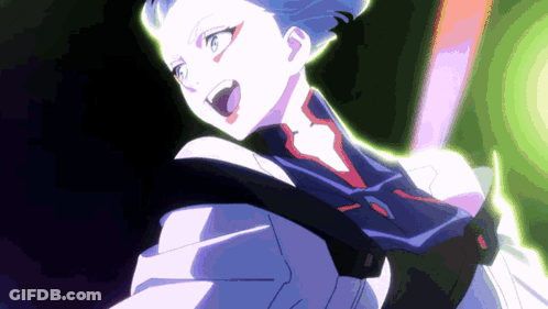 Cartoon Character With Blue Hair Holding Sword GIF