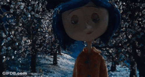 Cartoon Character With Blue Hair In Snowy Forest At Night GIF