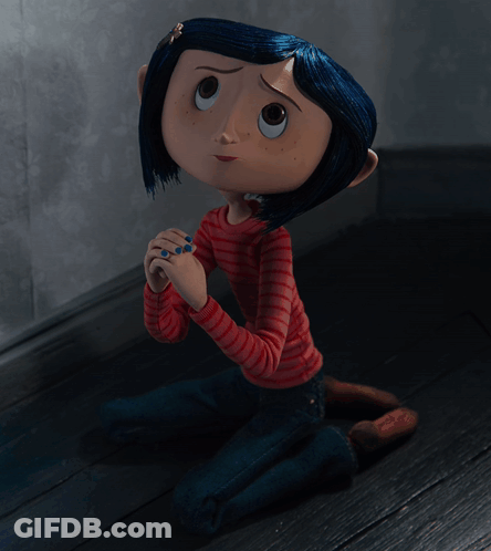 Cartoon Character With Blue Hair Kneeling With Hands Folded GIF
