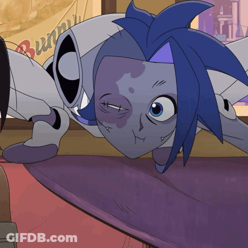 Cartoon Character With Blue Hair Laying On Floor GIF