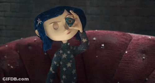 Cartoon Character With Blue Hair Looking Through Hand GIF