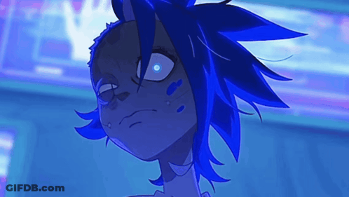 Cartoon Character With Blue Hair Making Face GIF